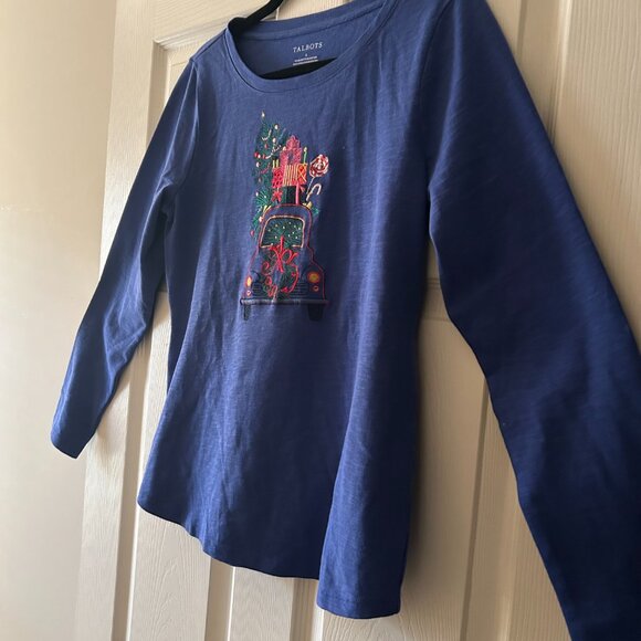 Talbots Christmas Embroidered Crewneck Long Sleeve Tee Size Small - Picture 5 of 11